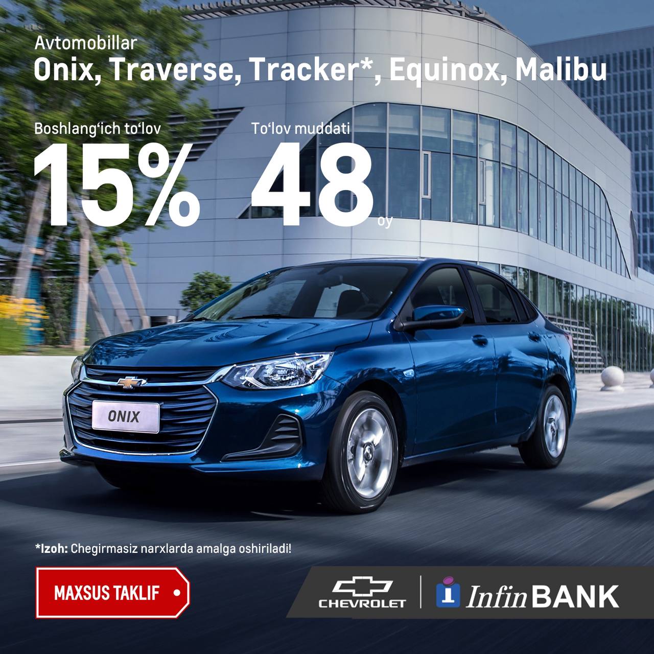 InfinBank orqali Chevrolet avtomobilini xarid qilish endi yanada oson! 