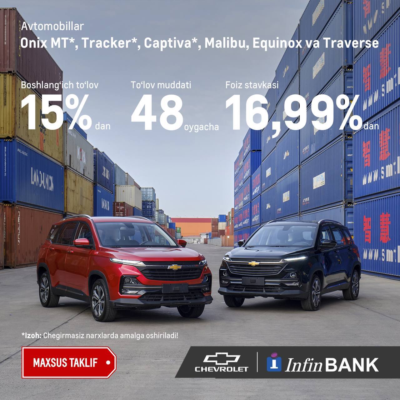 InfinBank orqali Chevrolet avtomobilini xarid qilish endi yanada oson! 