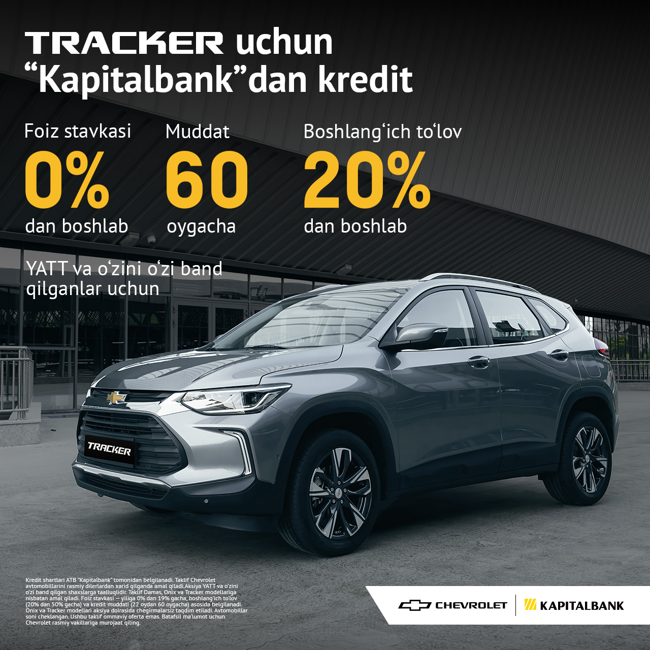 Chevrolet Tracker uchun "Kapitalbank"dan avtokredit