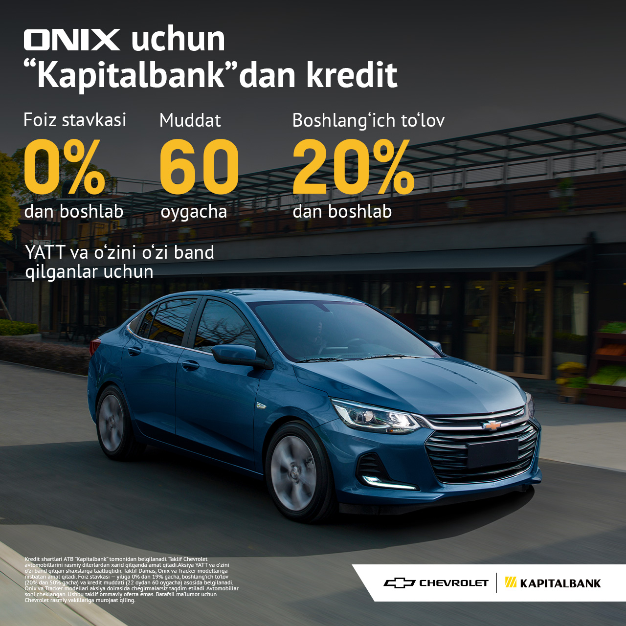 Chevrolet Onix uchun "Kapitalbank"dan avtokredit