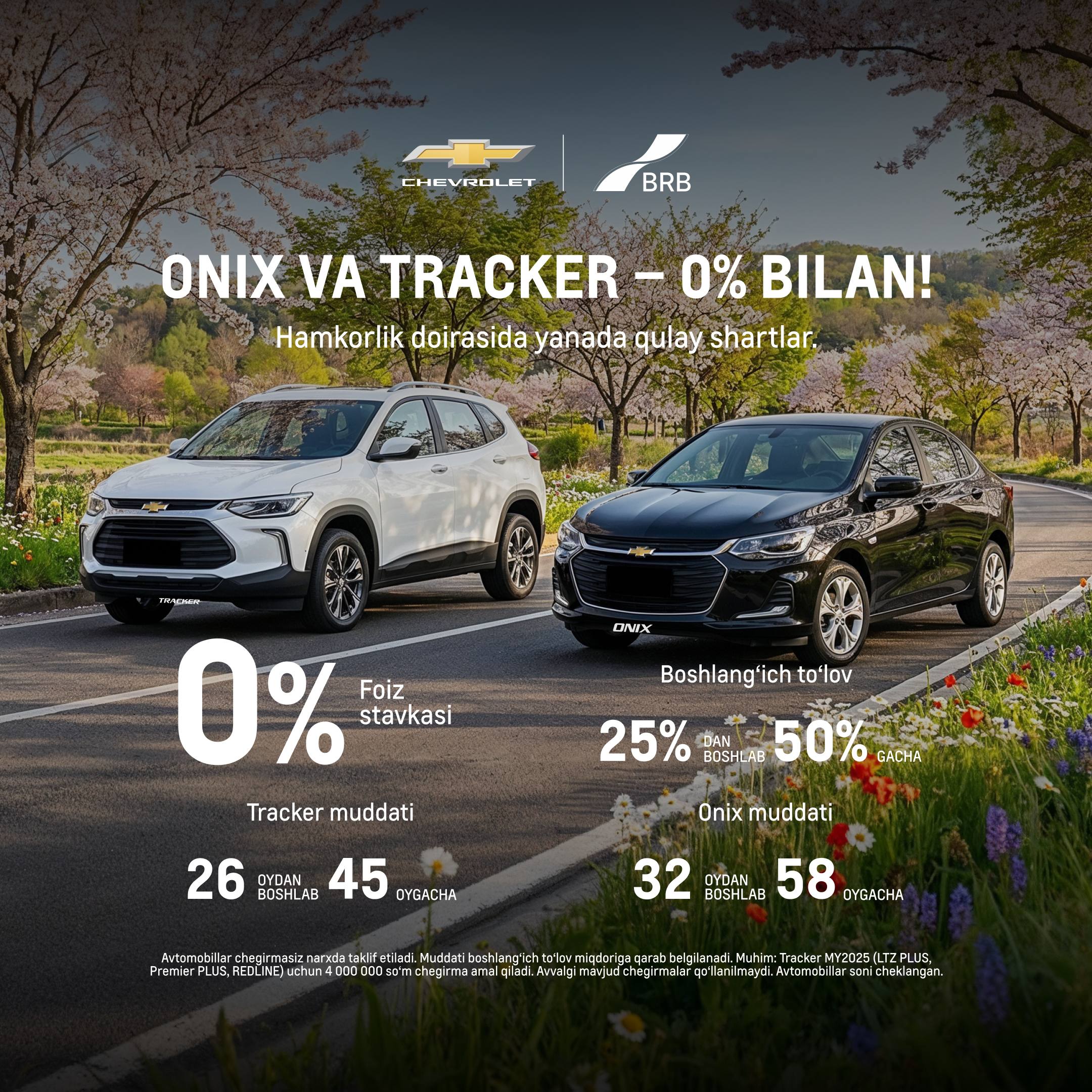 Damas, Labo, Captiva, Onix va Tracker – 0% bilan xarid qiling! 
