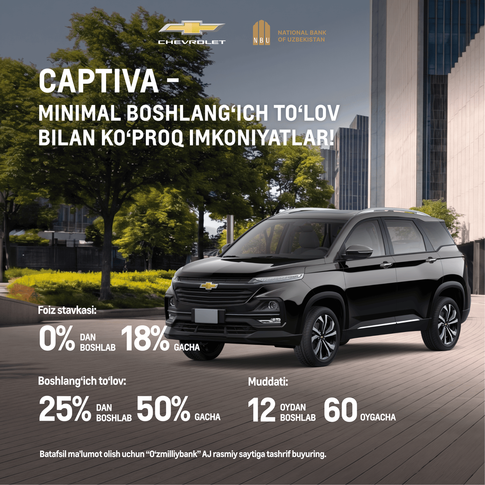 Chevrolet sari kam to‘lov, katta imkoniyat