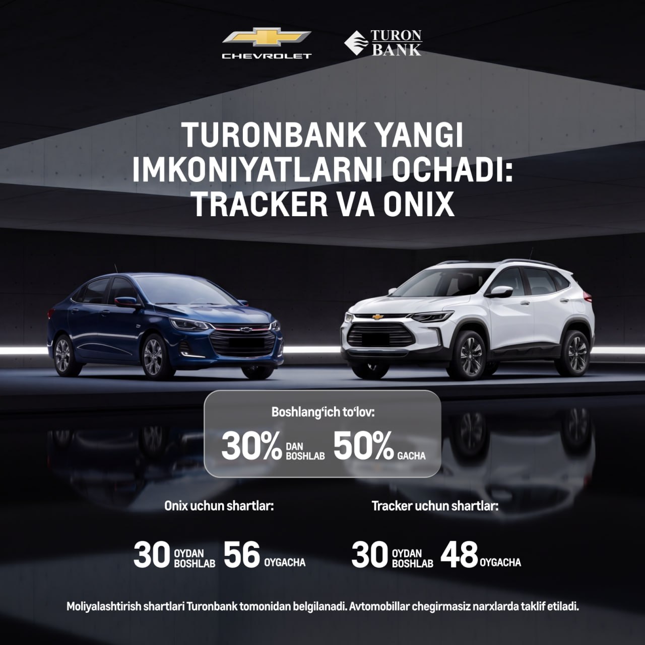 Chevrolet Onix va Tracker xaridi uchun 0% foizli imkoniyatlari kengaytirildi