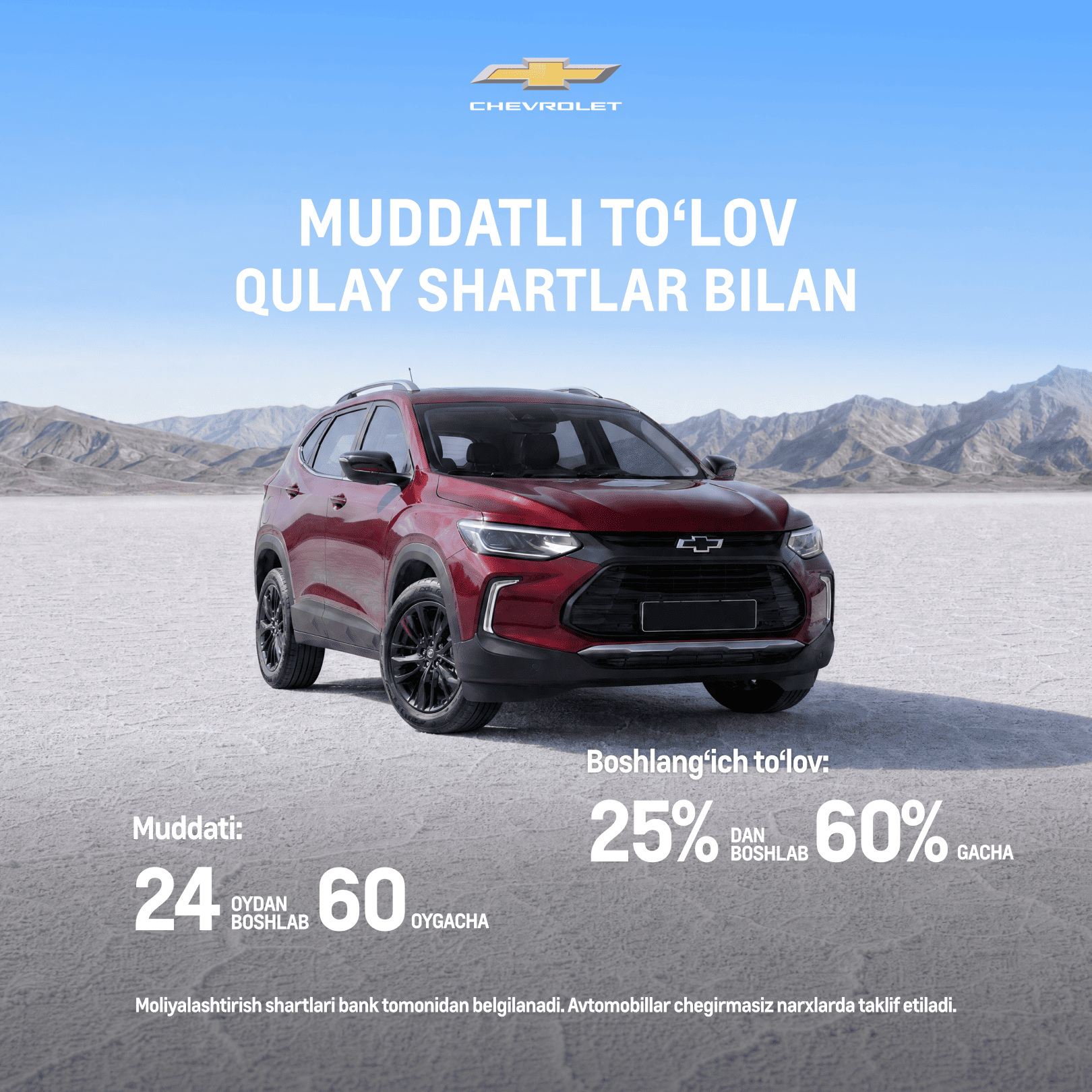 Chevrolet Tracker uchun 0% li qulay taklif